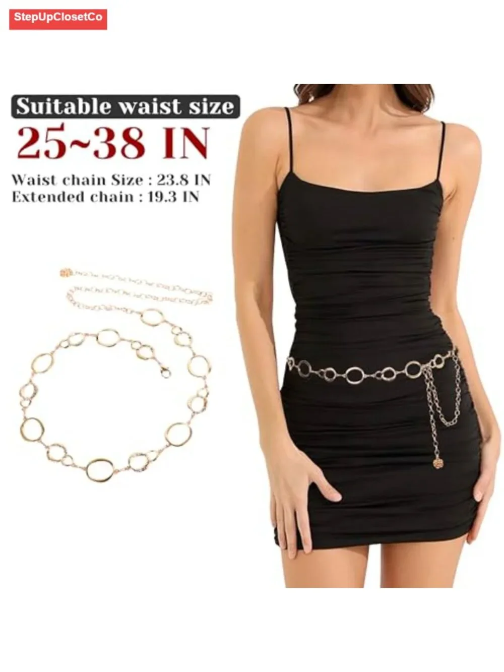 Gold Metal Alloy Chain Belt for Women, Adjustable Boho Waist Chain for Dresses,
